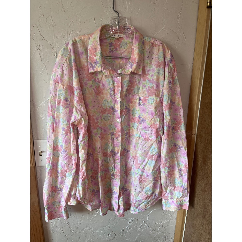 For Love & Lemons Floral Button Down Shirt Pastel Pink Purple Women's